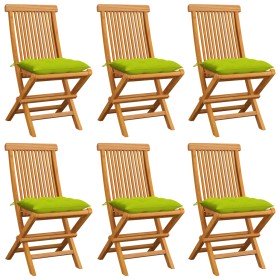 Sillas de jardín 6 uds cojines verde brillante madera de teca en Sillas de jardín | Comprar online en Foru.es