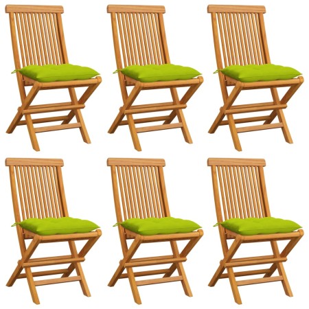 Sillas de jardín 6 uds cojines verde brillante madera de teca en Sillas de jardín | Comprar online en Foru.es