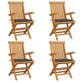 Sillas de jardín 4 uds madera teca con cojines gris antracita en Sillas de jardín | Comprar online en Foru.es