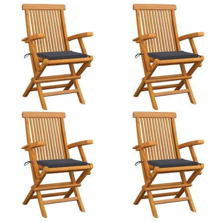 Sillas de jardín 4 uds madera teca con cojines gris antracita en Sillas de jardín | Comprar online en Foru.es