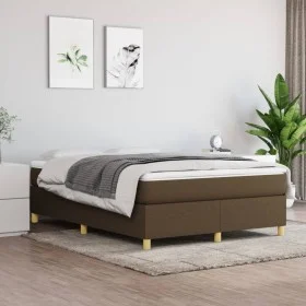 Cama box spring con colchón tela marrón oscuro 140x200 cm de vidaXL, Camas y somieres - Ref: Foro24-3144525, Precio: 388,60 €...
