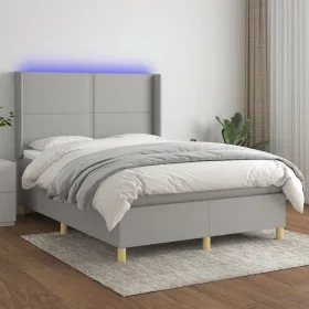 Cama box spring colchón y luces LED tela gris claro 140x190 cm de vidaXL, Camas y somieres - Ref: Foro24-3138789, Precio: 513...