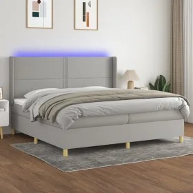 Cama box spring con colchón tela y LED gris claro 200x200 cm de vidaXL, Camas y somieres - Ref: Foro24-3138821, Precio: 630,3...