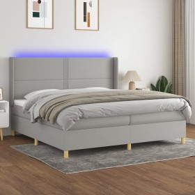 Cama box spring con colchón tela y LED gris claro 200x200 cm de vidaXL, Camas y somieres - Ref: Foro24-3138821, Precio: 636,1...