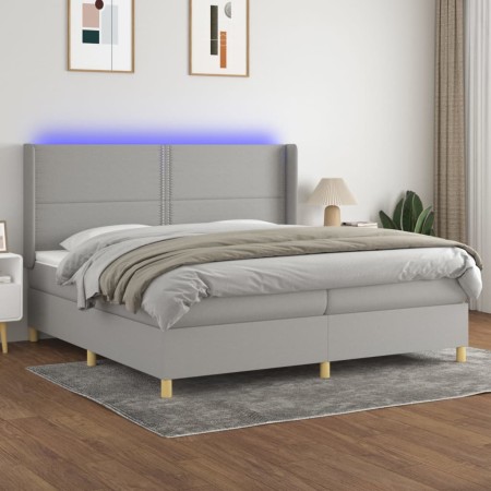 Cama box spring con colchón tela y LED gris claro 200x200 cm de vidaXL, Camas y somieres - Ref: Foro24-3138821, Precio: 636,1...