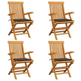 Sillas de jardín 4 uds madera teca con cojines gris taupe en Sillas de jardín | Comprar online en Foru.es