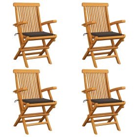 Sillas de jardín 4 uds madera teca con cojines gris taupe en Sillas de jardín | Comprar online en Foru.es