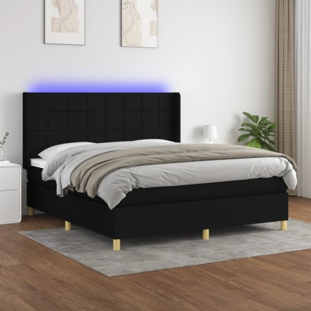 Cama box spring colchón y luces LED tela negro 160x200 cm de vidaXL, Camas y somieres - Ref: Foro24-3138887, Precio: 611,41 €...