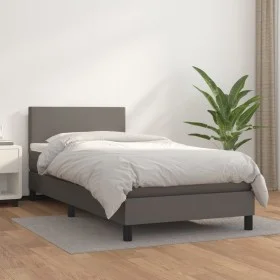 Cama box spring con colchón cuero sintético gris 90x190 cm de vidaXL, Camas y somieres - Ref: Foro24-3140979, Precio: 305,55 ...