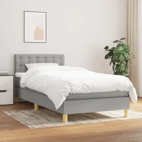 Box spring bed with light gray fabric mattress 90x200 cm by vidaXL, Beds and slatted bases - Ref: Foro24-3140905, Price: 293,...