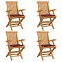 Sillas de jardín 4 uds madera teca con cojines rojo tinto en Sillas de jardín | Comprar online en Foru.es