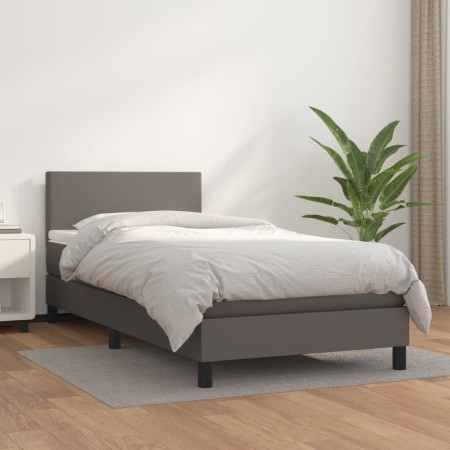 Cama box spring con colchón cuero sintético gris 100x200 cm de vidaXL, Camas y somieres - Ref: Foro24-3140991, Precio: 322,76...