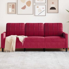 Sofá de 3 plazas de terciopelo rojo tinto 180 cm en Sofás | Comprar online en Foru.es