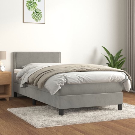 Cama box spring con colchón terciopelo gris claro 90x190 cm de vidaXL, Camas y somieres - Ref: Foro24-3141221, Precio: 288,68...