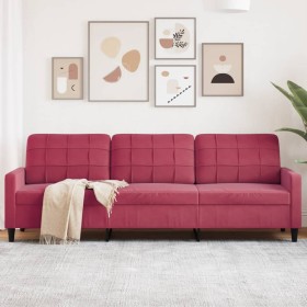 Sofá de 3 plazas de terciopelo rojo tinto 210 cm en Sofás | Comprar online en Foru.es