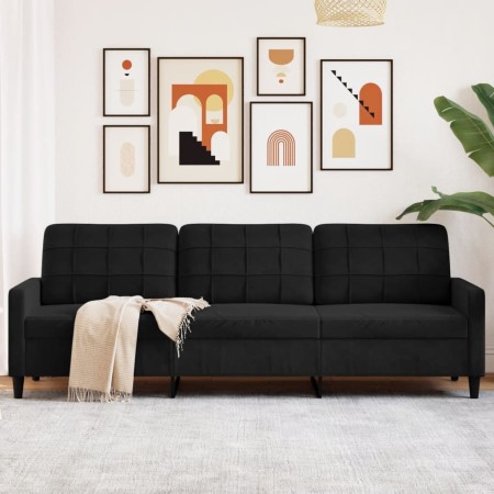 Sofá de 3 plazas terciopelo negro 210 cm en Sofás | Comprar online en Foru.es