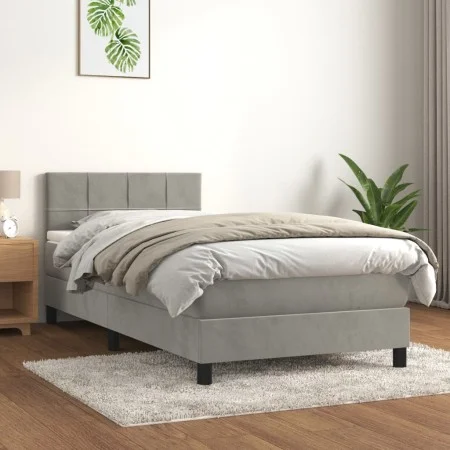 Boxspringbett mit hellgrauer Samtmatratze 80x200 cm von vidaXL, Betten und Lattenroste - Ref: Foro24-3141269, Preis: 284,27 €...