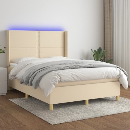 Cama box spring colchón y luces LED tela crema 140x200 cm de vidaXL, Camas y somieres - Ref: Foro24-3138802, Precio: 508,35 €...