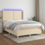 Cama box spring colchón y luces LED tela crema 140x200 cm de vidaXL, Camas y somieres - Ref: Foro24-3138802, Precio: 508,35 €...