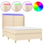 Cama box spring colchón y luces LED tela crema 140x200 cm de vidaXL, Camas y somieres - Ref: Foro24-3138802, Precio: 508,35 €...
