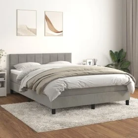 Box spring bed with light gray velvet mattress 140x190 cm by vidaXL, Beds and slatted bases - Ref: Foro24-3141299, Price: 461...
