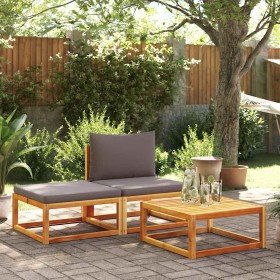 Conjunto de sofá de jardín de 3 piezas con cojines de madera de acacia y ratán en Sofás de exterior | Comprar online en Foru.es