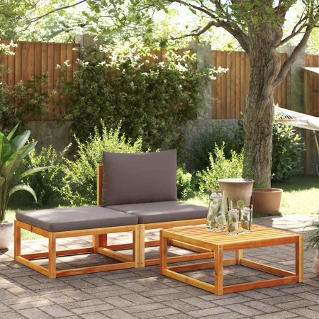 Conjunto de sofá de jardín de 3 piezas con cojines de madera de acacia y ratán en Sofás de exterior | Comprar online en Foru.es