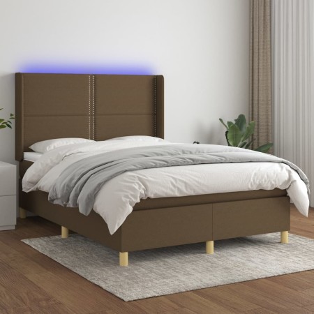 Cama box spring colchón luces LED tela marrón oscuro 140x200cm de vidaXL, Camas y somieres - Ref: Foro24-3138800, Precio: 499...