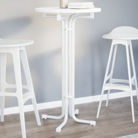 Mesa alta de comedor madera ingeniería y acero blanco Ø60x110cm en Mesas de comedor | Comprar online en Foru.es