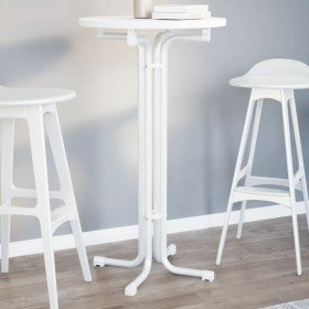 Mesa alta de comedor madera ingeniería y acero blanco Ø60x110cm en Mesas de comedor | Comprar online en Foru.es