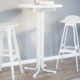 Mesa alta de comedor madera ingeniería y acero blanco Ø70x110cm en Mesas de comedor | Comprar online en Foru.es