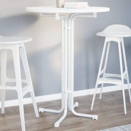 Mesa alta de comedor madera ingeniería y acero blanco Ø80x110cm en Mesas de comedor | Comprar online en Foru.es