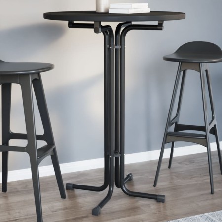 Mesa alta de comedor madera ingeniería y acero negro Ø80x110 cm en Mesas de comedor | Comprar online en Foru.es