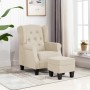 Sillón con taburete reposapiés de tela crema de vidaXL, Sillones - Ref: Foro24-320160, Precio: 257,38 €, Descuento: %