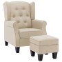 Sillón con taburete reposapiés de tela crema de vidaXL, Sillones - Ref: Foro24-320160, Precio: 257,38 €, Descuento: %