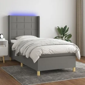 Boxspringbettmatratze und LED-Leuchten dunkelgrauer Stoff 100x200 cm von vidaXL, Betten und Lattenroste - Ref: Foro24-3138854...