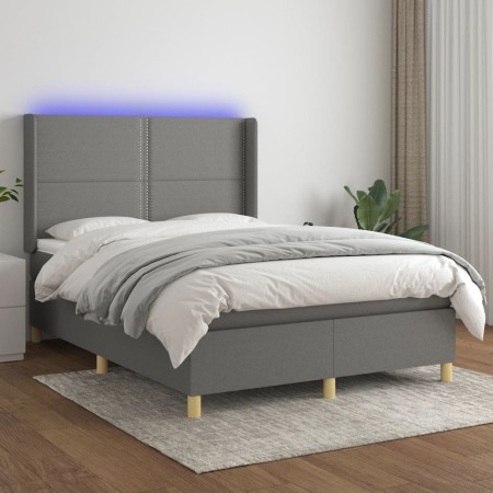 Cama box spring colchón y luces LED tela gris oscuro 140x200 cm de vidaXL, Camas y somieres - Ref: Foro24-3138798, Precio: 48...