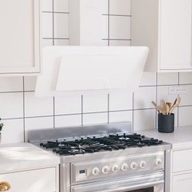 Campana extractora acero inoxidable vidrio templado blanco 90cm de vidaXL, Extractores - Ref: Foro24-51666, Precio: 200,44 €,...