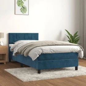 Cama box spring con colchón terciopelo azul oscuro 100x200 cm de vidaXL, Camas y somieres - Ref: Foro24-3141291, Precio: 310,...