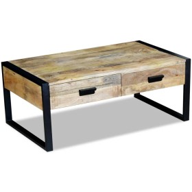Mesa de centro con 2 cajones madera maciza mango 100x60x40 cm de vidaXL, Mesas de centro - Ref: Foro24-243297, Precio: 289,26...