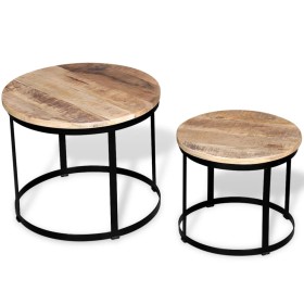 Set mesas centro redonda 2 uds madera mango rugosa 40 cm/50 cm de vidaXL, Mesas de centro - Ref: Foro24-244006, Precio: 100,2...