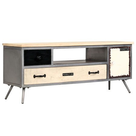 Mueble para TV de madera de mango maciza y acero 120x30x45 cm de vidaXL, Muebles TV - Ref: Foro24-246282, Precio: 196,90 €, D...