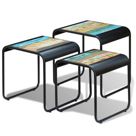 Mesas apilables 3 unidades madera maciza reciclada de vidaXL, Mesas auxiliares - Ref: Foro24-243286, Precio: 163,57 €, Descue...