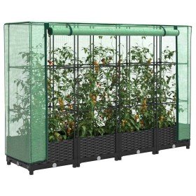 Jardinera elevada con cubierta de invernadero aspecto ratán 160x40x123 cm en Macetas y jardineras | Comprar online en Foru.es