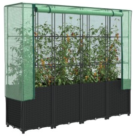 Jardinera elevada con cubierta de invernadero aspecto ratán 160x40x153 cm en Macetas y jardineras | Comprar online en Foru.es