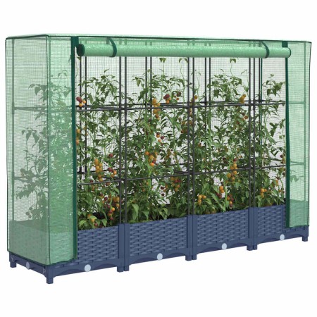 Jardinera elevada con cubierta de invernadero aspecto ratán 160x40x123 cm en Macetas y jardineras | Comprar online en Foru.es