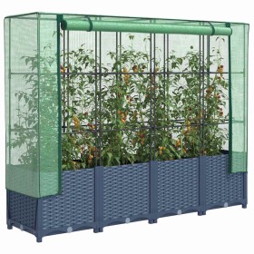 Jardinera elevada con cubierta de invernadero aspecto ratán 160x40x138 cm en Macetas y jardineras | Comprar online en Foru.es