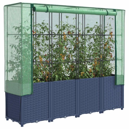Jardinera elevada con cubierta de invernadero aspecto ratán 160x40x153 cm en Macetas y jardineras | Comprar online en Foru.es
