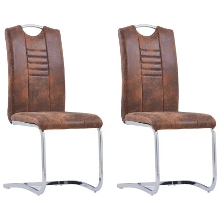Sillas comedor voladizas 2 uds piel de ante artificial marrón de vidaXL, Sillas de comedor - Ref: Foro24-281783, Precio: 147,...