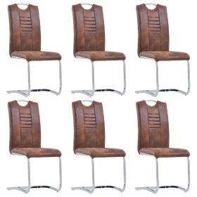 Sillas voladizas comedor 6 uds piel de ante artificial marrón de vidaXL, Sillas de comedor - Ref: Foro24-278838, Precio: 444,...
